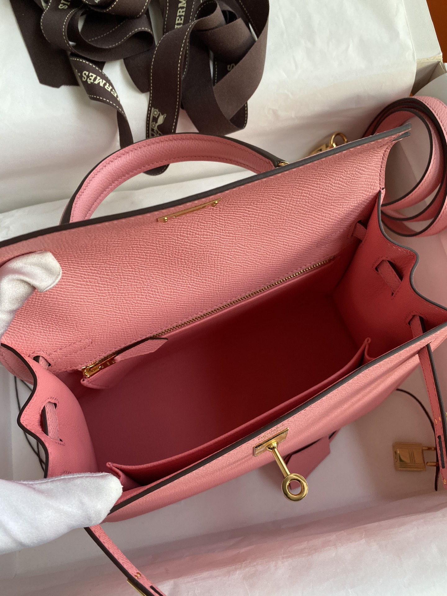 Hermes Kelly 25cm Handbag Shoulder Bag in Pink Epsom Leather